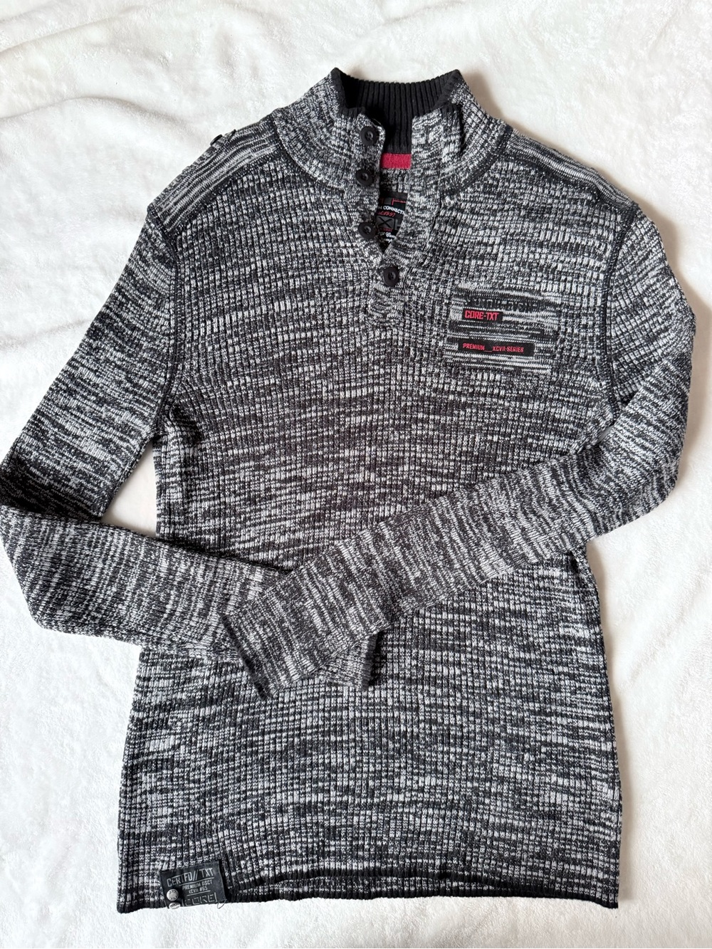 Men's Marled Knit Pullover Sweater - Black/Gray